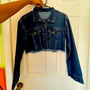 Blue Rhinestone Denim Crop Jacket
